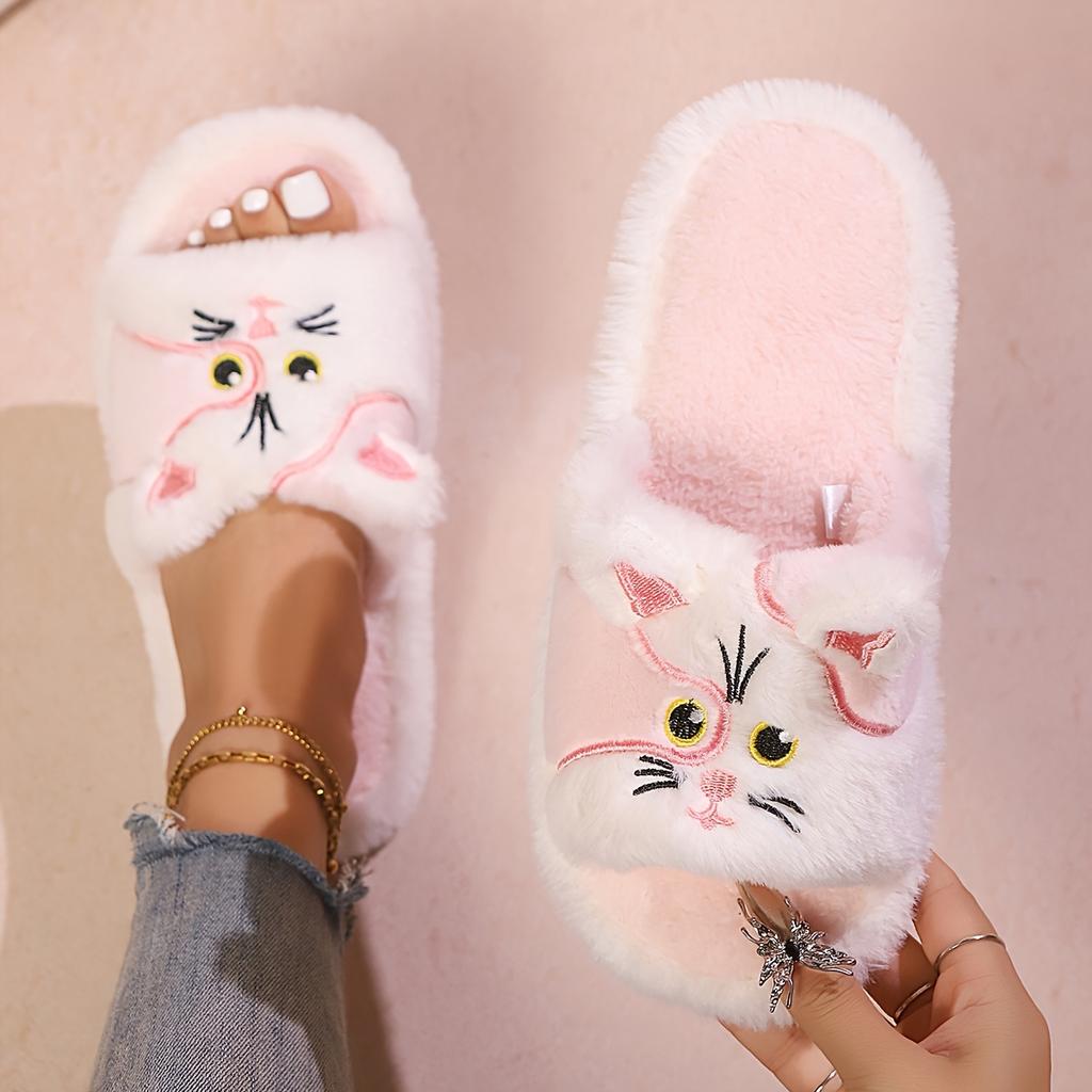 Women's Faux Fur Open-Toe Slippers, Lightweight and Portable Unisex Slip-Ons for All Seasons