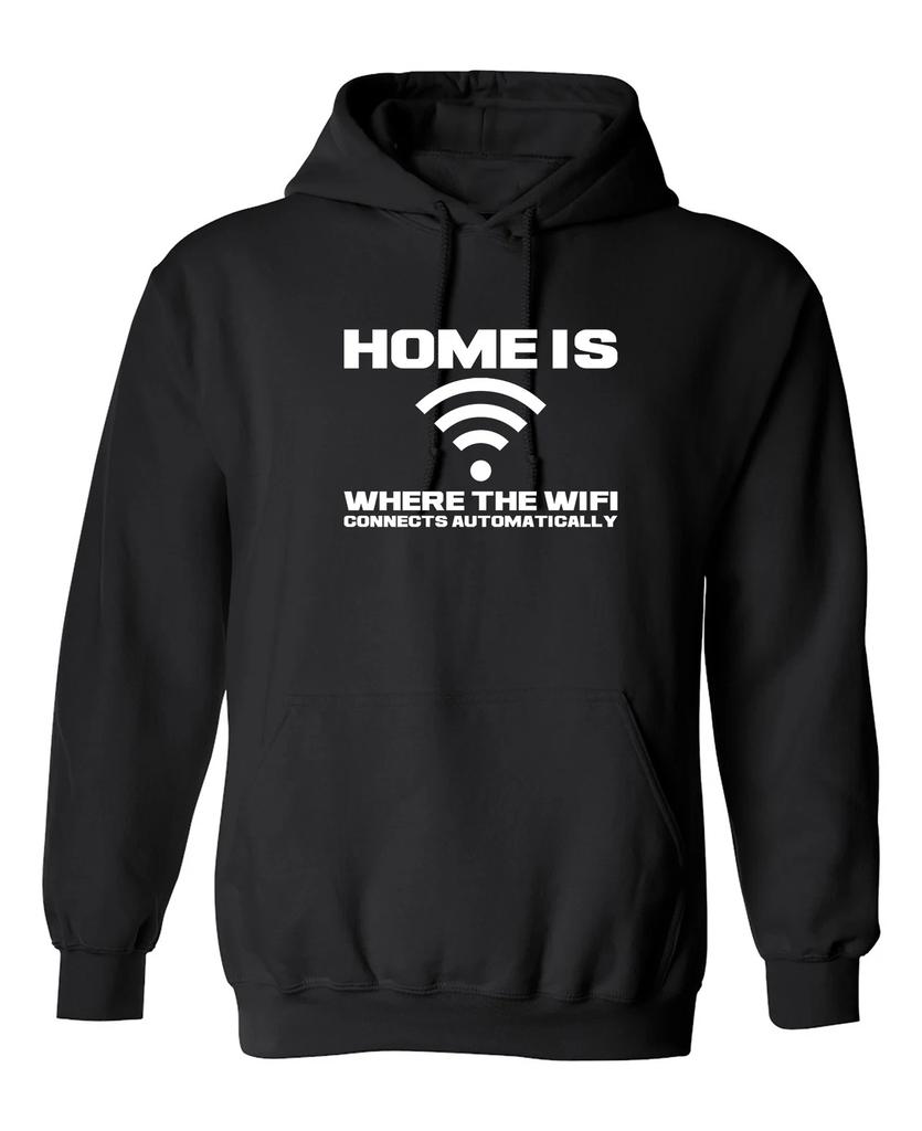 Дом там, где ловит WIFI Графическая Новинка Саркастический Юмор Мужские Худи