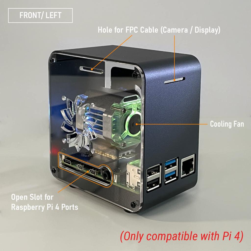 Корпус ElectroCookie Raspberry Pi 4 из алюминия в корпусе Mini Tower с двойным охлаждением и подсветкой, меняющей цвет (Матовый черный)