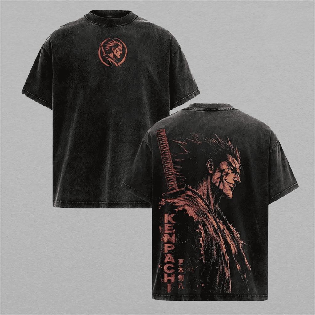 Zaraki Kenpachi BLEACH Anime T Shirt Vintage Washed Polyester T-shirt Men Clothing Summer Oversized Short Sleeve Tees Clothes
