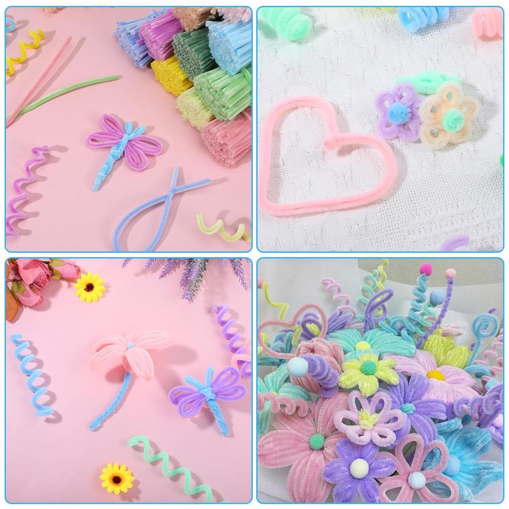 500/1000 Pcs Pastel Macaron Pipe Cleaners Chenille Stems 11.8 Inch Bulk Pipe Cleaner Flower Assorted Fuzzy Sticks for DIY