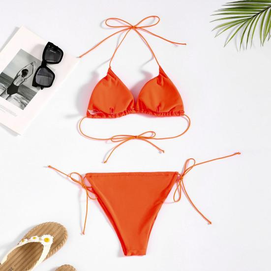 2 шт./комплект бретелька через шею шнуровка пуш-ап бикини комплект микро треугольный бюстгальтер низкий