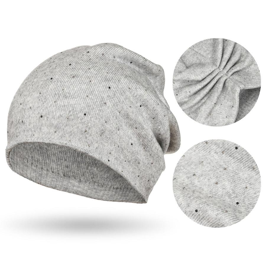 Szara Czapka Beanie Damska Z Dzianiny - Peterson