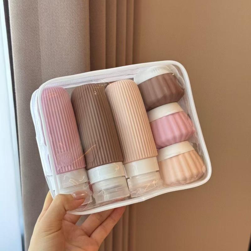 Silicone Travel Toiletry Bottles Set Easy Clean BPA Free with Clear Storage Pouch for Vacation Business Trips