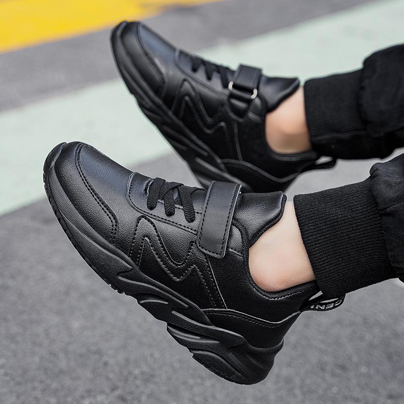 Черная детская спортивная обувь, легкие повседневные кроссовки на плоской подошве для детей, мальчиков, для бега на открытом воздухе, нескользящие детские теннисные кроссовки