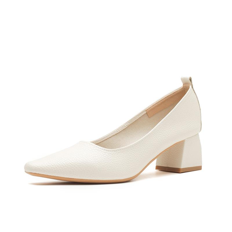 Мягкая кожа, не устают ноги, квадратный носок, высокий каблук, средний каблук, толстый каблук, туфли-лодочки, женские туфли для бабушки, новые