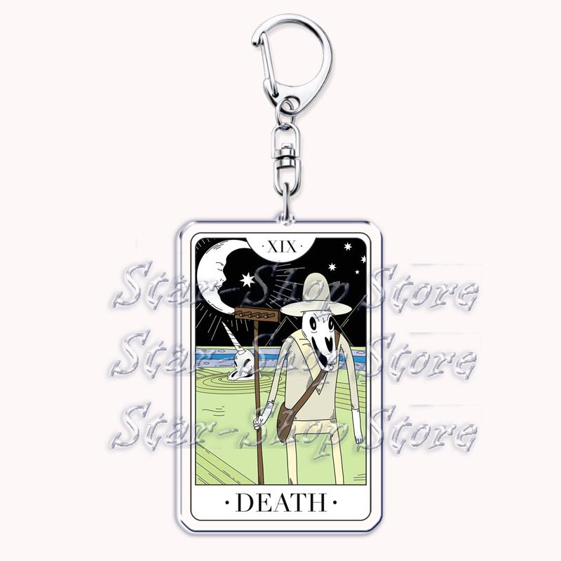 Popular Culture Halloween Tarot Card Keychains for Accessories Moon Luna Death Keyring Jewelry Fans Lovers Friends Reader Gifts