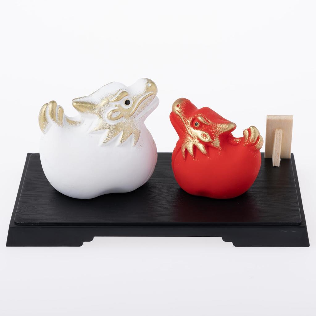 Seto Togeisha 2024 Zodiac Figurine Compact Dragon Dragon Tatsu New Year Decoration Good Luck Red and White Dragon Parent and Child Small Shoho Kiln