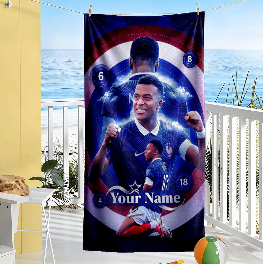 Mbappé Customize Your Name Beach Towel High Absorbency & Quick-Dry Suitable for Sports Travel Swimming Yoga Bathroom Beach And Pool