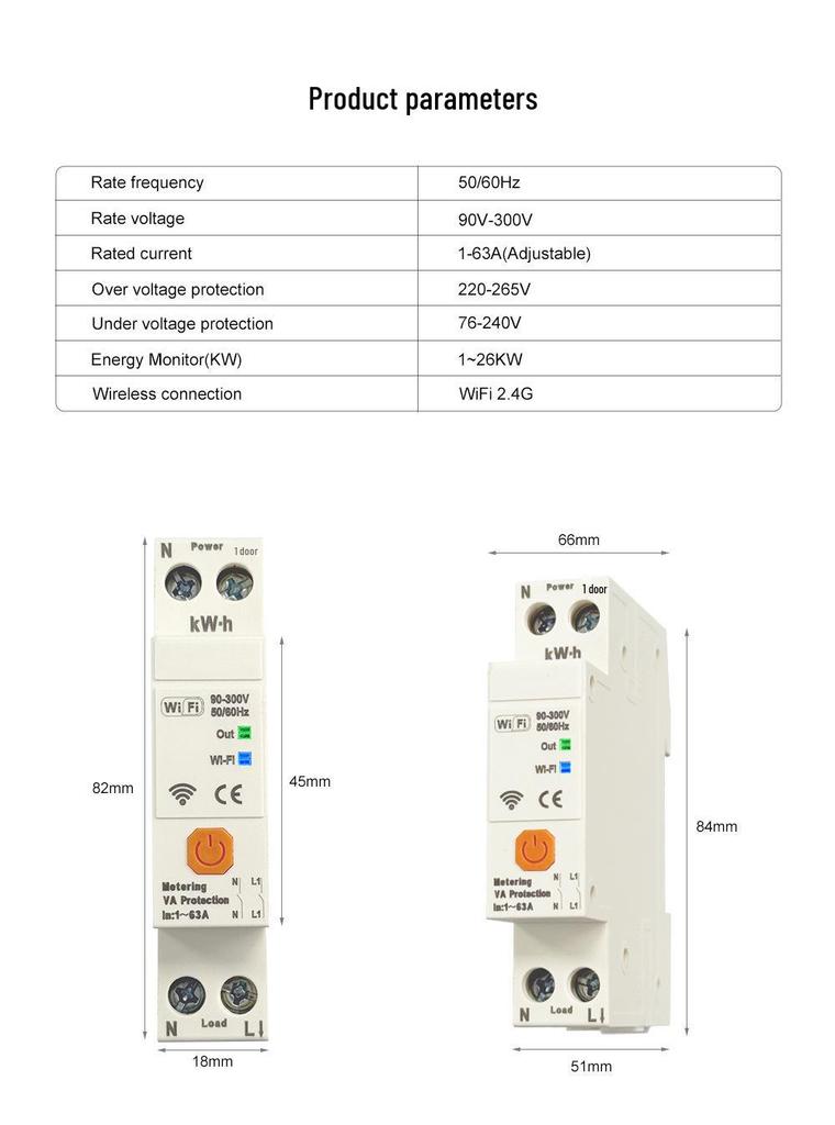 Graffiti WiFi Dual Circuit Breaker with Voltage and Current Protection & Remote Control