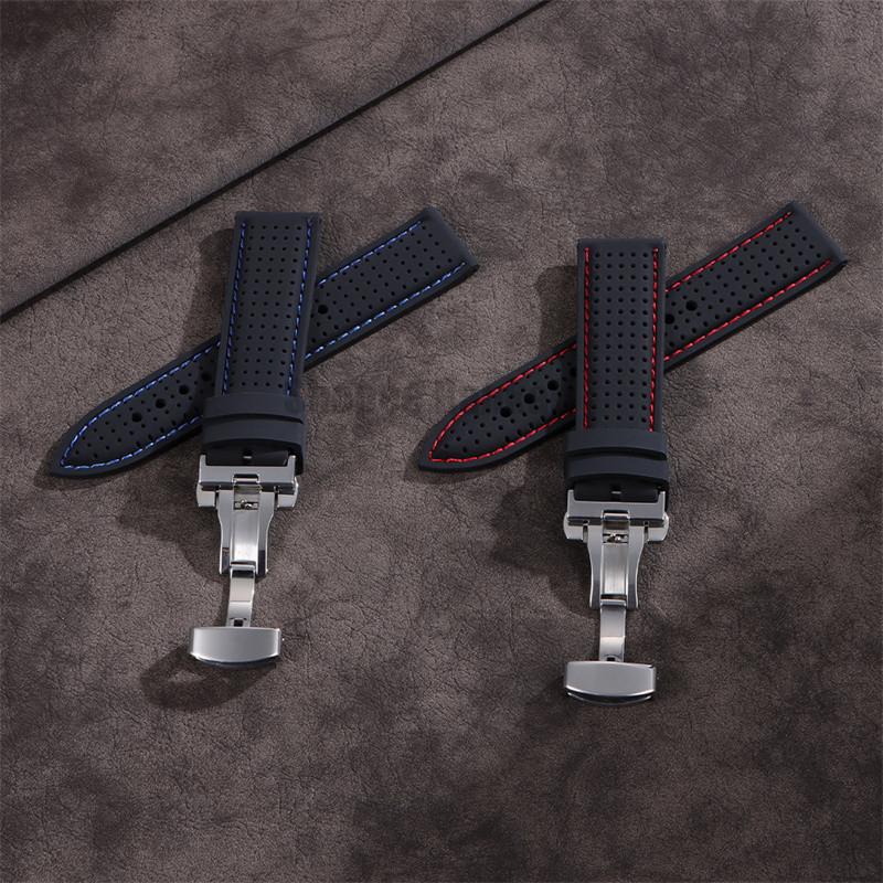 20mm 22mm Premium Silicone Watch Band Butterfly Buckle Waterproof Soft Rubber Strap Breathable Strap Replacement Universal Watch