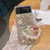 Luxury Bling Rhinestone Phone Case For Samsung Galaxy Z Flip 4 3 Clear Hard Cover With Portable Pearl Bracelet Crossbody Rope