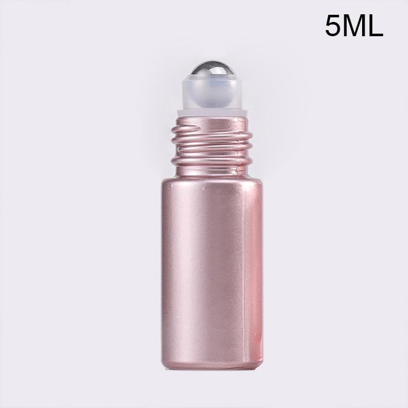 1Pcs Glass Roll On Bottle 5/10Ml Pink Roller Bottle Essential Oil Lip Gloss Refillable Tube Empty Jar Glass Perfume Bottle
