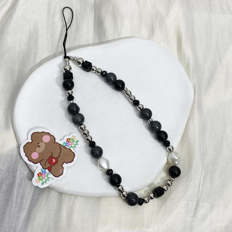 Y2k Black Heart Pearl Beaded Phone Chain Hanging Cord Phone Charms Phone Strap Summer Handmade Mobile Lanyard Jewelry Gift 1