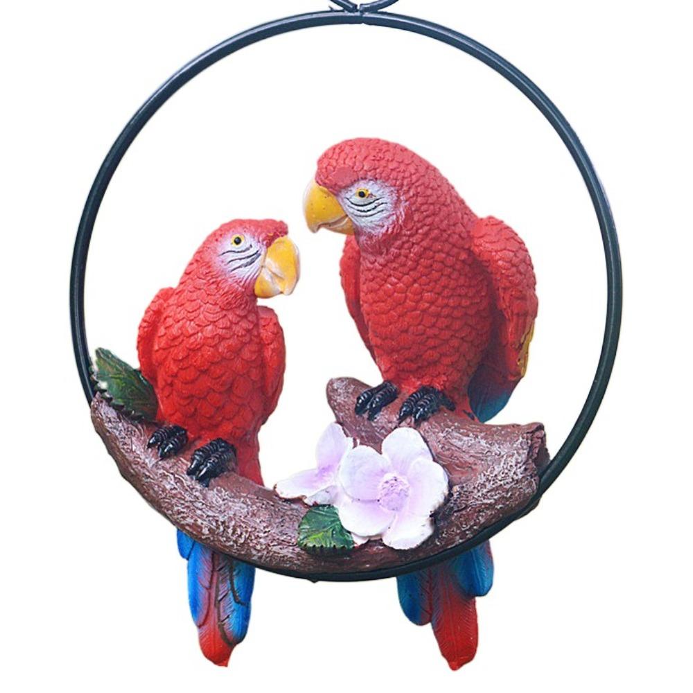 Resin Bird Hanger Model Iron Circle Bird Statue Micro Landscape Double Parrot Pendant Courtyard