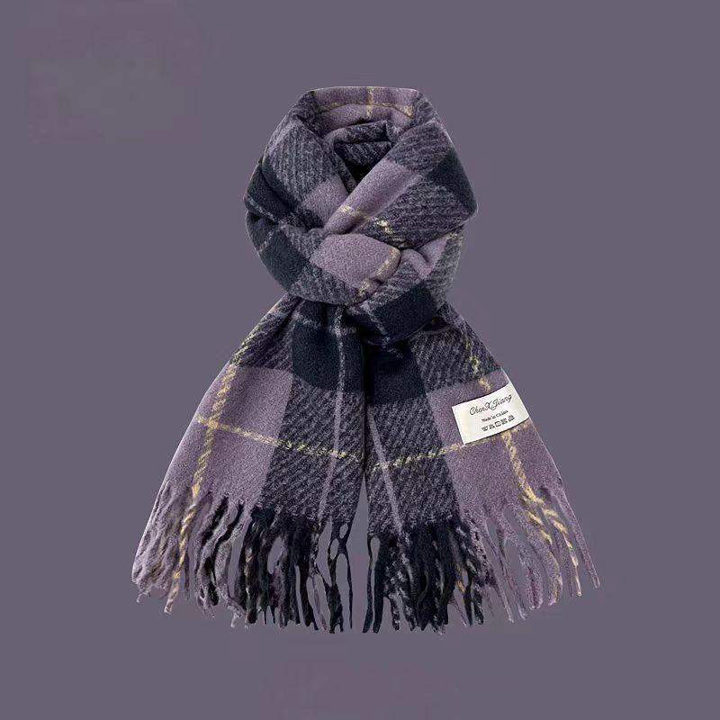 Plaid Scarf Women's Atmosphere Warm New Dry Rose Powder Autumn and Winter White Soft Fringed Shawl Scarf