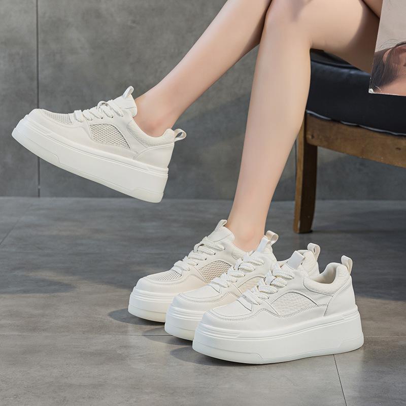 Soft Leather Comfortable Forrest Gump Shoes Breathable Little White Shoes Women's 2025 New Muffin Non-slip Board Shoes Thick Sole Heightening Casual