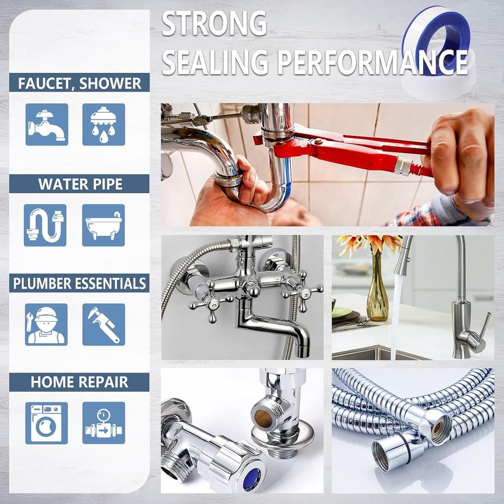 PTFE Water Pipe Tape Oil-free Sealing Tape Fitting Thread Seal Tape White Pipe Thread Seal Raw Material Tape Home Essential
