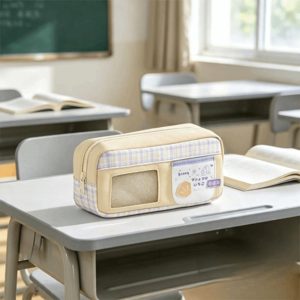 Large Capacity Pencil Bag Transparent Window Stationery Bag Aesthetic Stationery Case Students