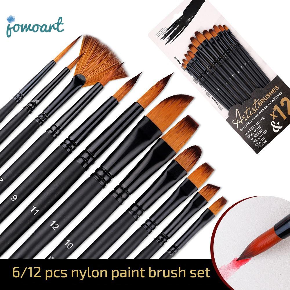 Набор из 6/12 нейлоновых кистей для студентов, чтобы рисовать акриловой краской, ручка черного стержня, детская акварельная ручка, художественный материал, кисть для рисования