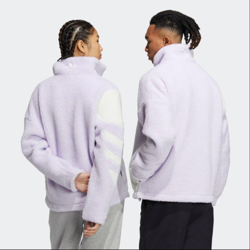 adidas Оригинальная флисовая толстая повседневная куртка с большим логотипом в виде трилистника, куртки унисекс, фиолетового цвета HR3488