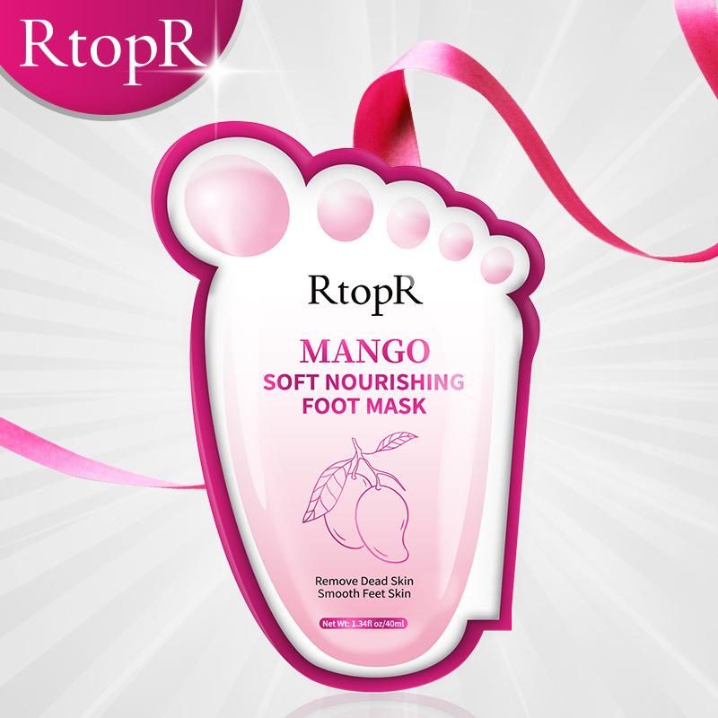 RtopR Mango Foot Mask Peel Dead Whitening Moisturizing Exfoliating Renewal Pedicure Remove Dead Skin Heel Socks Peeling Foot Care