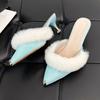 Winter New Women's Fashion High Heel Stiletto Internet Celebrity Hairy Half Slippers 2025 Trend Beautiful Color Bag Head Slippers Tide