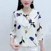 Летняя модная шифоновая рубашка для женщин среднего возраста, блузка с рукавом 3/4 с принтом, топ для мам, новая офисная женская корейская блузка