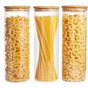 70oz Glass Food Storage Jars, Set of 3 Large Food Containers with Airtight Bamboo Wooden Lids for Pasta, Nuts, Flour, Glass Canisters