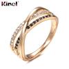 Kinel Natural Black Zircon Cross Ring For Women Rose Gold Vintage Fashion Jewelry
