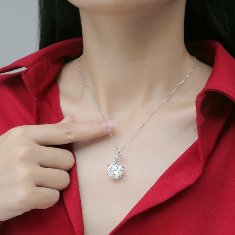Sterling Solitaire Moissanite Pendant Necklace 10ct Round Cut Women Minimalist Fashion OL Jewelry