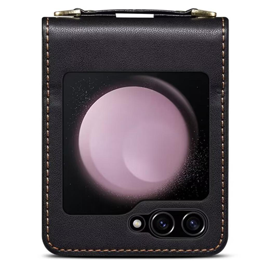 For Samsung Galaxy Z Flip6 5G Case Splicing Color Leather Phone Cover with Card Slot Holder Lanyard