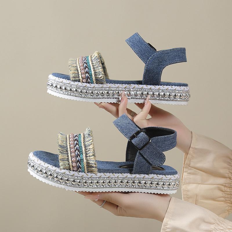 2024 Summer New Sandals Women's Platform Buckle Flat Roman Sandals Comfortable Women's Sandals