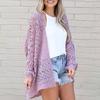 Women Knitted Coat Hollow Out Loose Long Sleeve Pure Color Knitwear Cardigan Mid Length Loose Elastic Spring Autumn Jacket