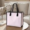 Pink Striped Tote Bag Large Casual Shoulder Handbag for Daily Shopping