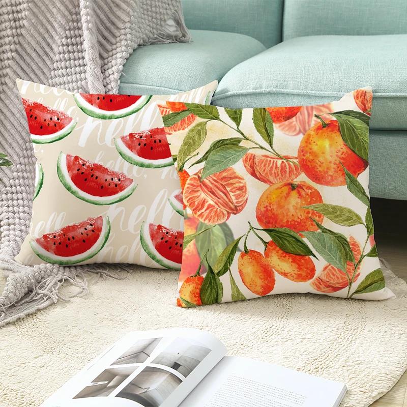Summer Fruit Cushion Cover 45X45 Lemon Orange Strawberry Watermelon Decorative Pillowcase Polyester Sofa Cushions Home Decor