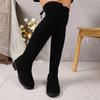 Large Size Suede Long Tube Over the Knee Rear Strap Fashion Boots Autumn and Winter New Round Head Square Heel Outer Women's Boots