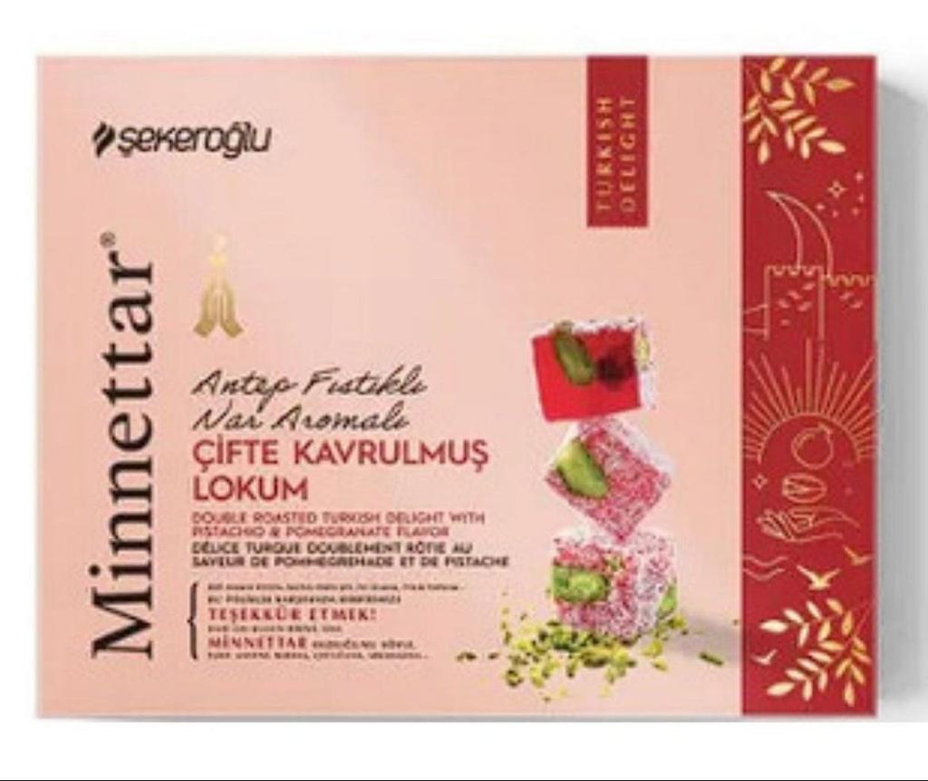Minnettar Mixed Turkish Delight with Antep Pistachio & Pomegranate Flavor – 300g