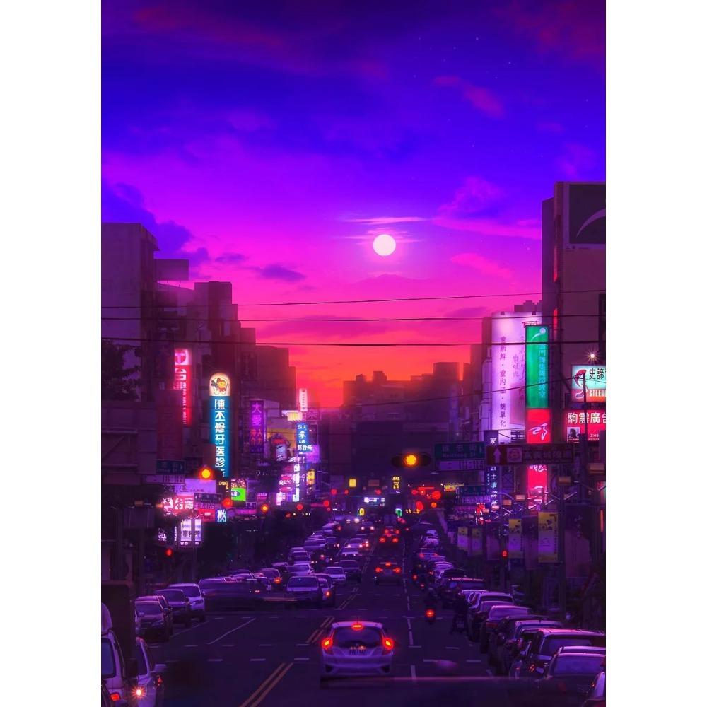 Japan Abstract Anime Cityscape Canvas Poster Unframed Cyber Neon Tokyo Street View Canvas for Modern Home Wall Decor