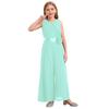 Kids Girls Party Jumpsuit Solid Color Round Collar Sleeveless High Waist Ruffled Chiffon Detachable Flower Embellished Jumpsuit with Belt for Wedding