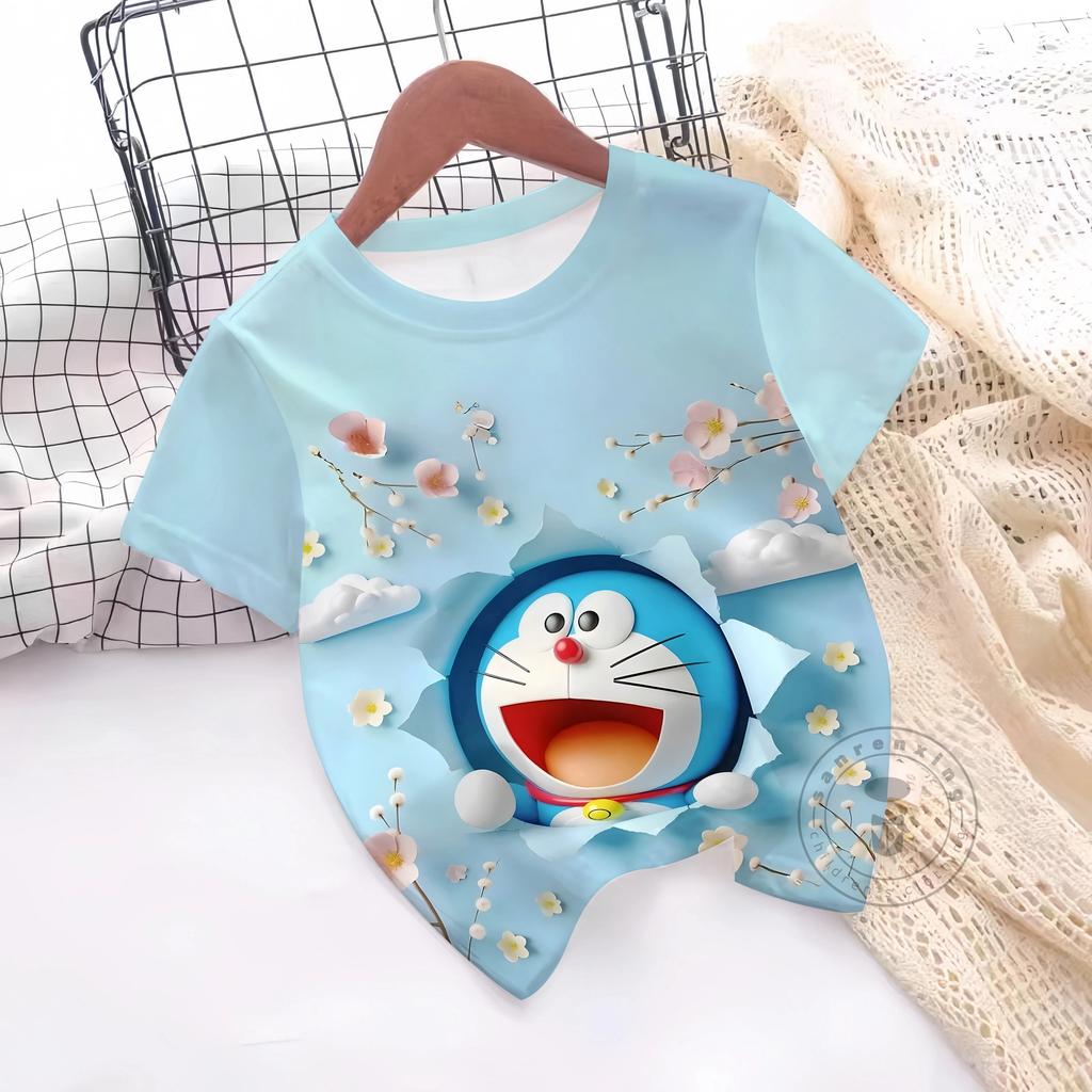 Fashions Girl T-Shirt 3D Print Cute Doraemon T Shirts Casual Crew Neck Boys' And Girls' Clothing T-Shirts For Children