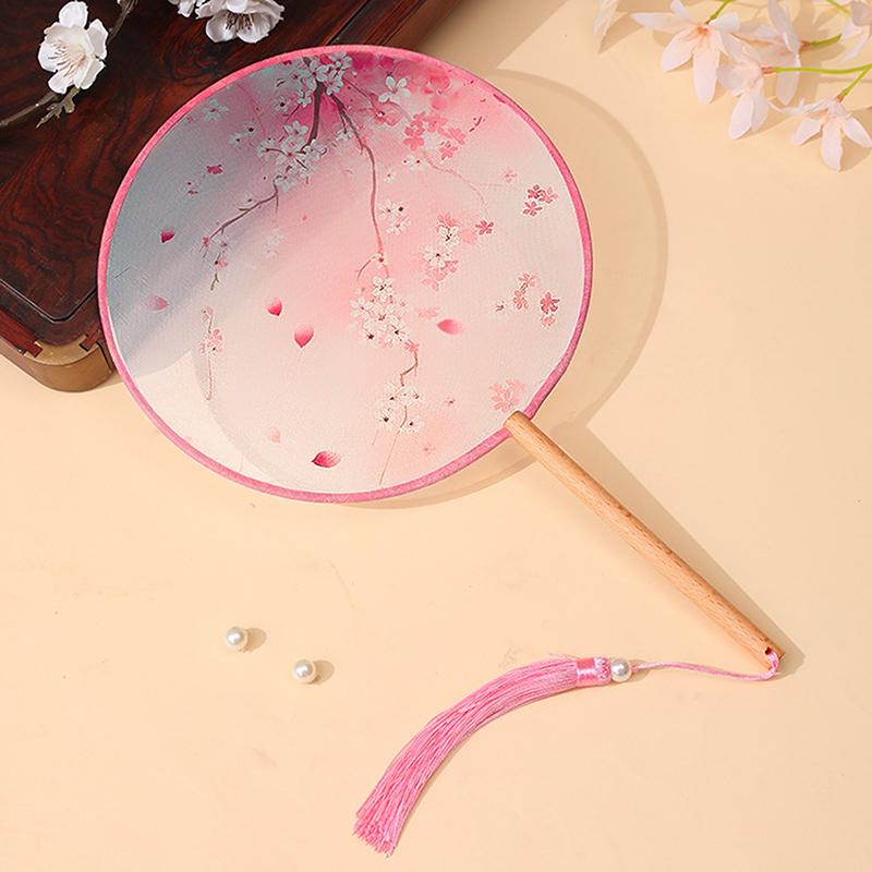 Винтажный круглый печатный веер китайский танцевальный летний классический костюм чонсам женский ханьфу кисточка веер