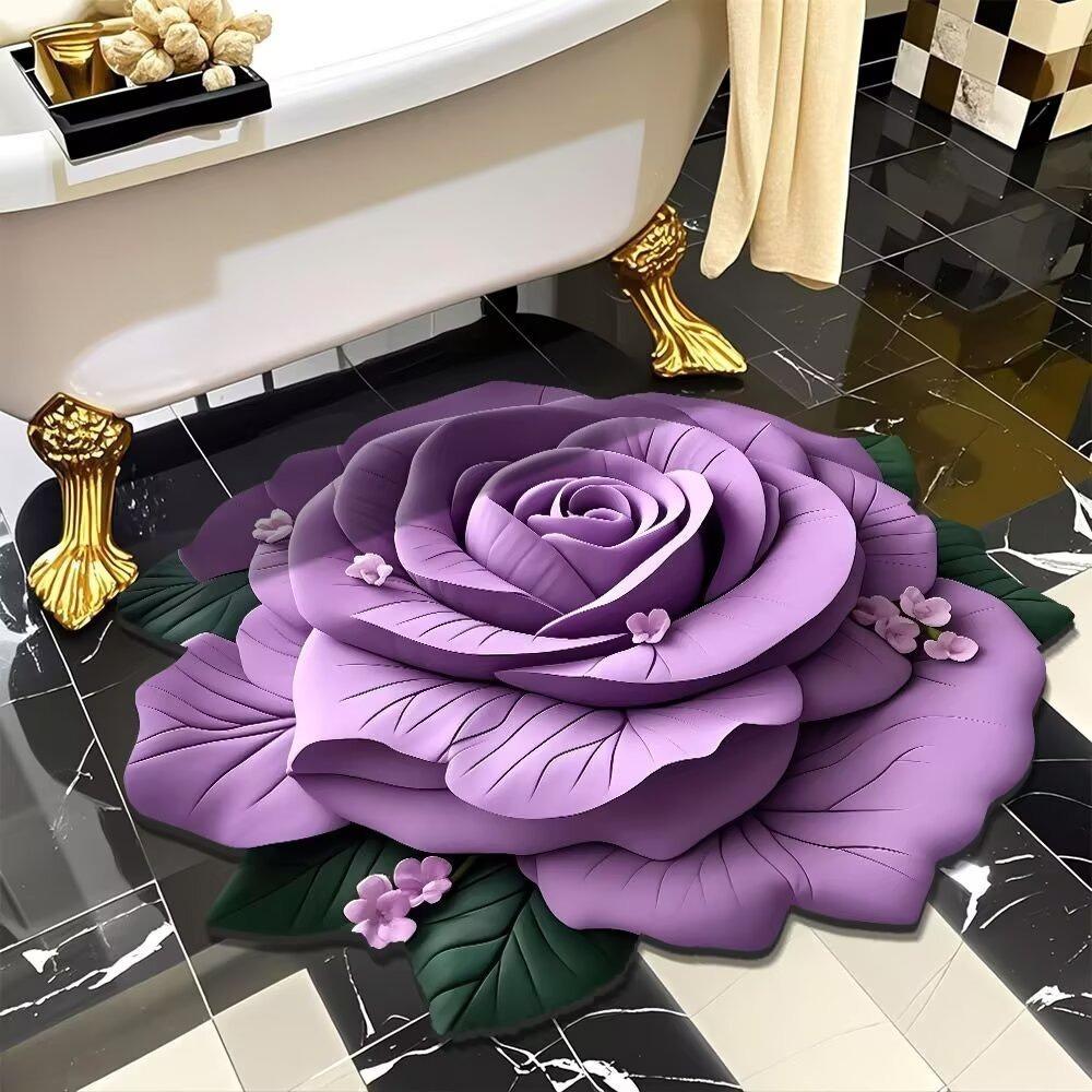 Плюшевый цветочный напольный коврик, впитывающий диатомитовый напольный коврик, нескользящий 3D визуальный цветочный узор, ковер для спальни, прихожей, кухни