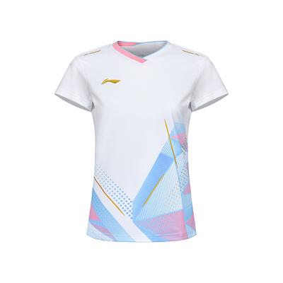 Футболка Li Ning Badminton Series Quick-Dry Cool прямого покроя с коротким рукавом для женщин, белая AAYU128-2