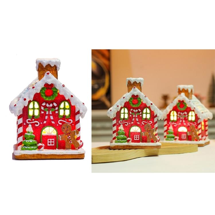 Christmas Decorations Glowing Music Box Cookie House Shaped Tabletop Ornament Decor Resin Crafts Holiday New Year Gifts