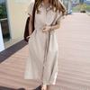 Korean Style Women Short Sleeve Lapel Button Down Shirt Dress Cotton Plain Midi Sundress