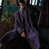 Women Vintage Linen Winter Parkas Single Button Purple V-Neck Warm Plus Cotton Coats Chinese Style Parkas