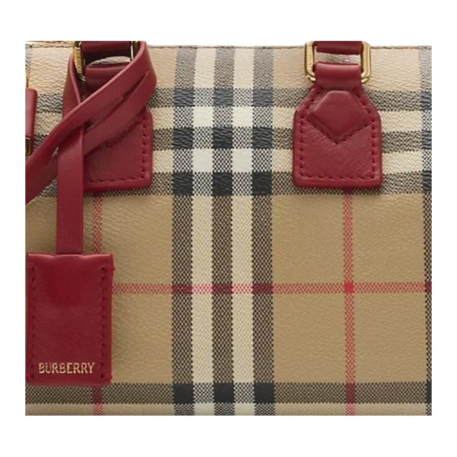 Burberry Клетчатая сумка-боулинг Color Block Мини Женские Сумки Архивный Бежевый Изумрудно-Красный 81162801