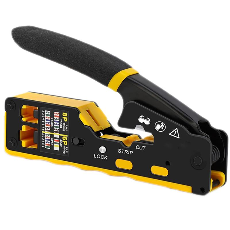 RJ45 Crimp Tool Kit Pass Through Cat6 Crimping Tool For Cat5 Cat5e Cat6 8P8C Connector, All-in-one Ethernet Crimper