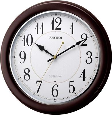 RHYTHM Настенные Fit Wave Непрерывная секунда Коричневый RHYTHM 8MYA25SR06 Часы, Радиоуправляемые, Аналоговые, Пальто, Стрелка, Дерево, (Глянцевая отделка)